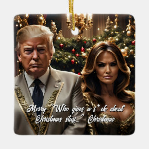 Trump och frun "Vem Ge a F*ck" jul Julgransprydnad Keramik