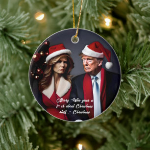 Trump och frun "Vem Ge a F*ck" jul Julgransprydnad Keramik