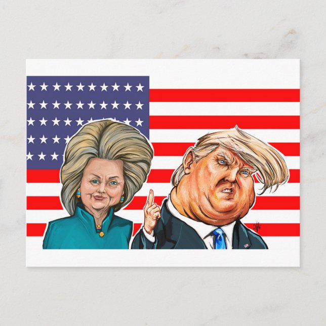 Trump och Hillary Caricature Vykort (Framsida)