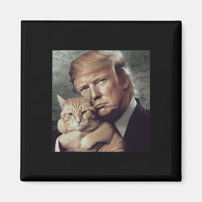 Trump och katt - Lustigt trumfkort Magnet (Framsidan)