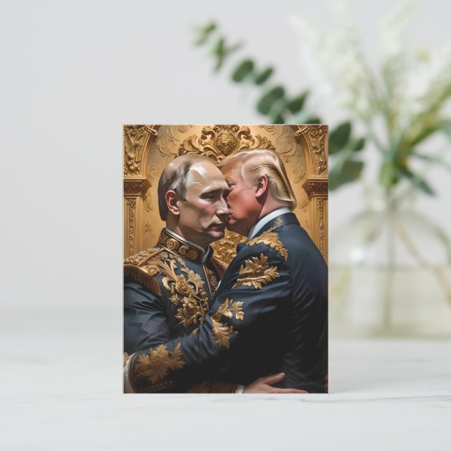 Trump och Putin Embrace Vykort (Stående Fram)