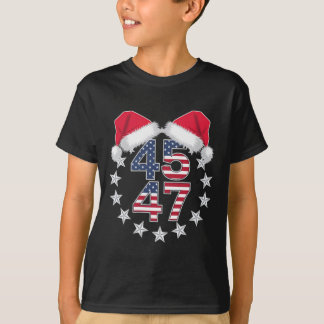 Trump on Back 45 47 President Usa Santa Hat Jesus T Shirt