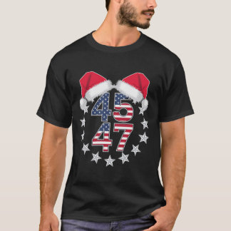 Trump on Back 45 47 President Usa Santa Hat Jesus T Shirt