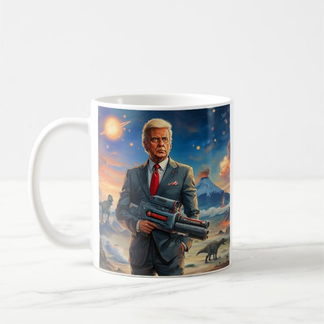 Trump på Alien Planet Dinosaurs Laser Gun Volcano Kaffemugg (Vänster)