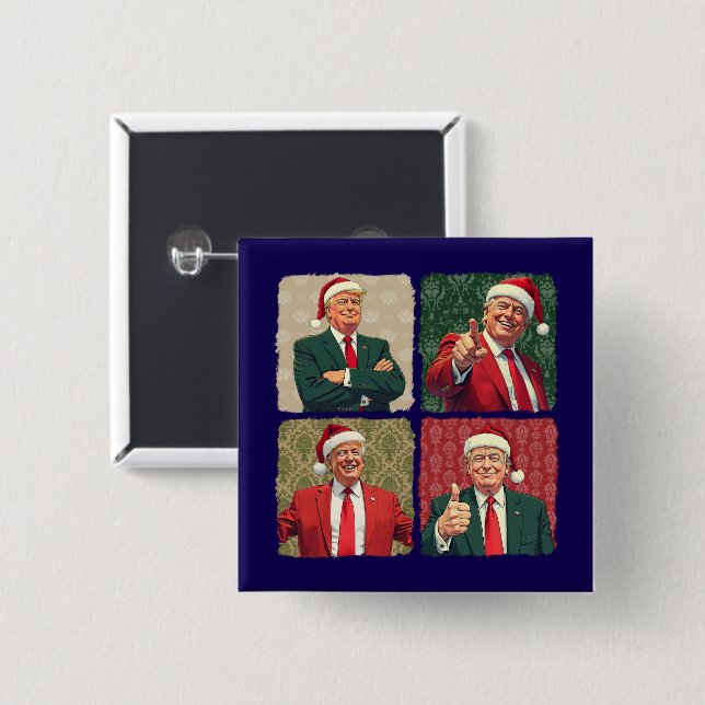 Trump Pop Art Christmas Button MAGA Holiday Pin Knapp (Framsida & baksida)