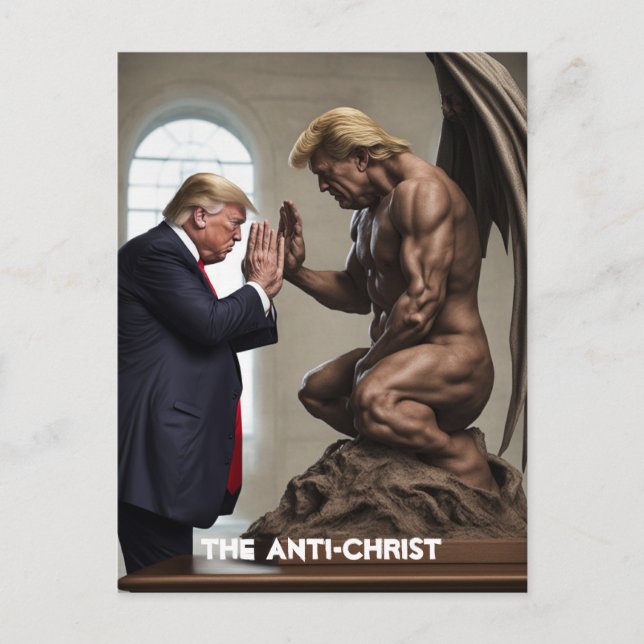 Trump Prays i en kyrka Anti-Jesus Vykort (Framsida)