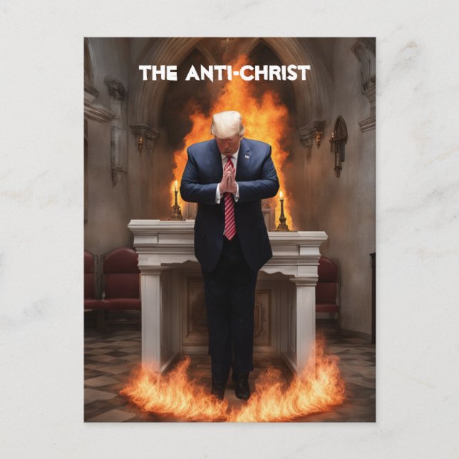 Trump Prays i en kyrka Anti-Jesus Vykort (Framsida)