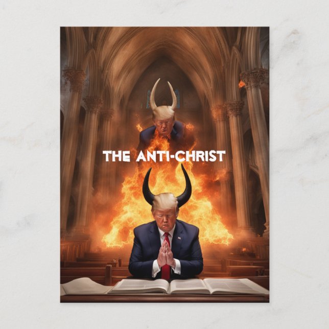 Trump Prays i en kyrka Anti-Jesus Vykort (Framsida)