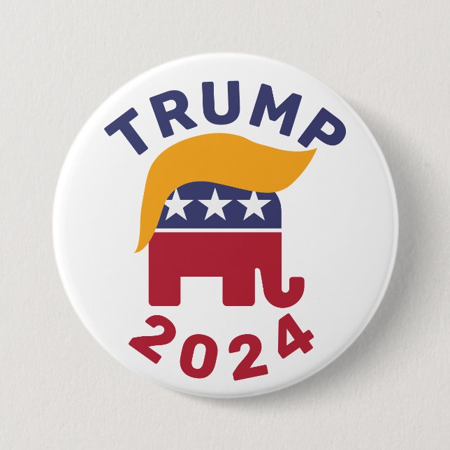 Trump Republican Round Button, stor, 3 tum Knapp (Framsida)