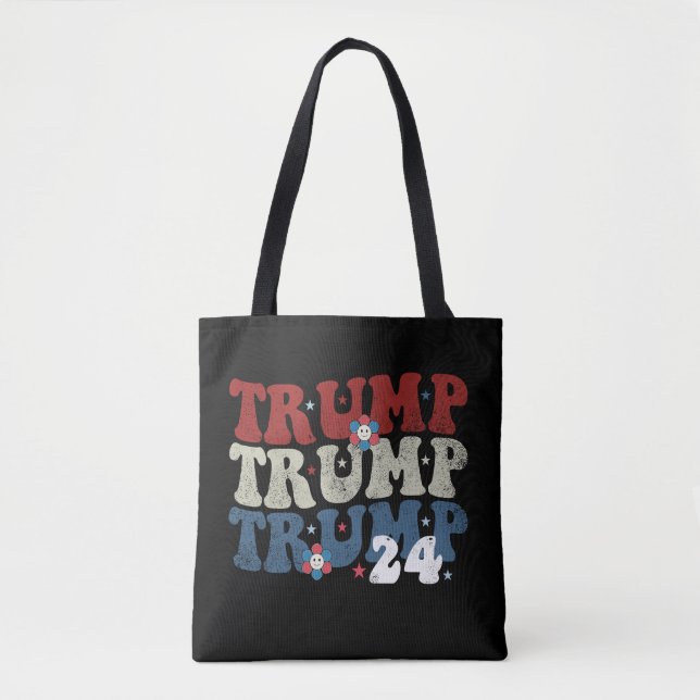 Trump Retro Groovy Blomma 24 2024 Val Tygkasse (Framsida)