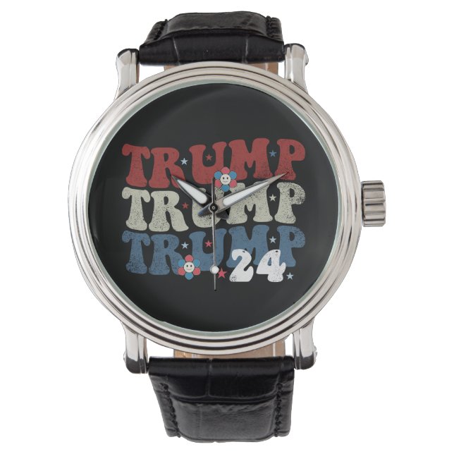 Trump Retro Groovy Blomma 24 2024 Valet Armbandsur (Framsida)