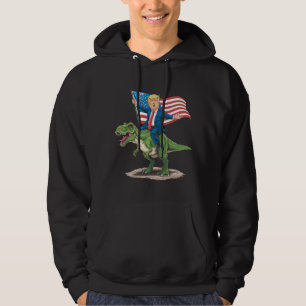 Trump ridande Dinosaurie T Rex USA Amerikansk Flag Hoodie