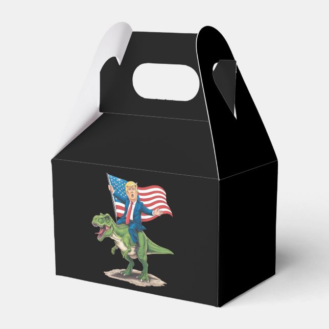 Trump ridande Dinosaurie T Rex USA Amerikansk Flag Presentaskar (Framsidan Sidan)