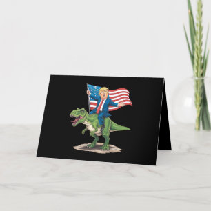 Trump ridande Dinosaurie T Rex USA Amerikansk Flag Tack Kort