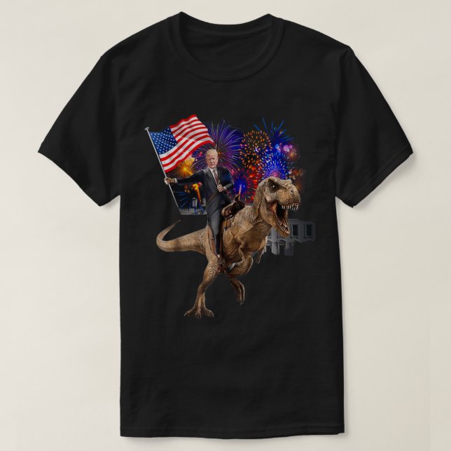 Trump Riding a Dinosaur Tre Suppor Trump 2020 T Shirt (Design framsida)