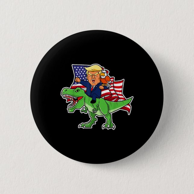 Trump Riding A Dinosaur Trex Funny Merica Patrioti Knapp (Framsida)