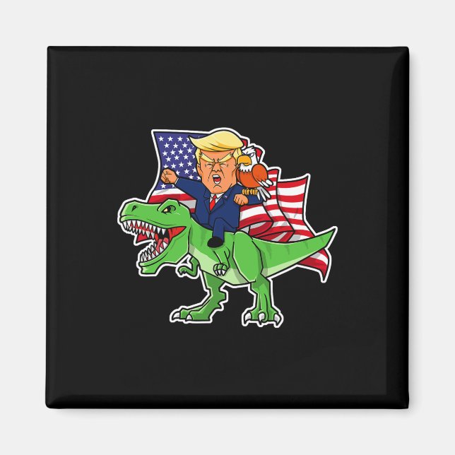 Trump Riding A Dinosaur Trex Funny Merica Patrioti Magnet (Framsidan)