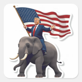 Trump Riding Elephant Fyrkantigt Klistermärke