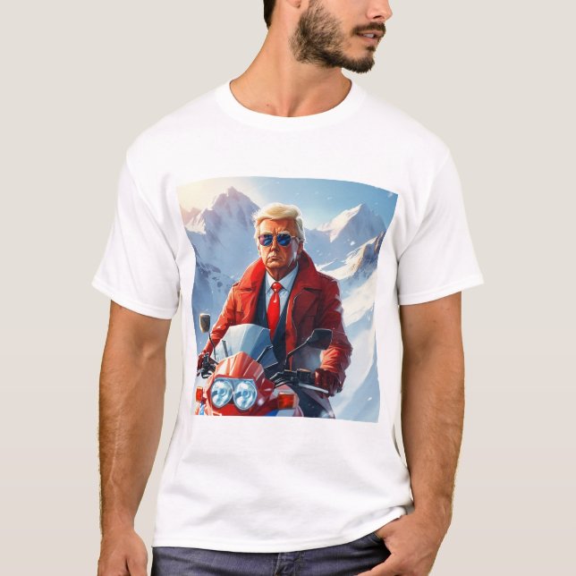 Trump Riding Motorcycle in Winter jul MAGA T Shirt (Framsida)