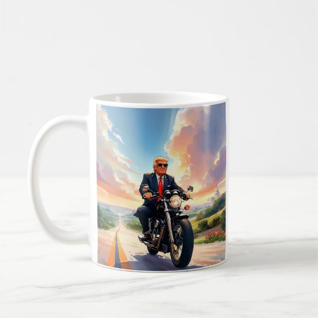 Trump Riding Motorcykel US Huvudstad Washington DC Kaffemugg (Vänster)