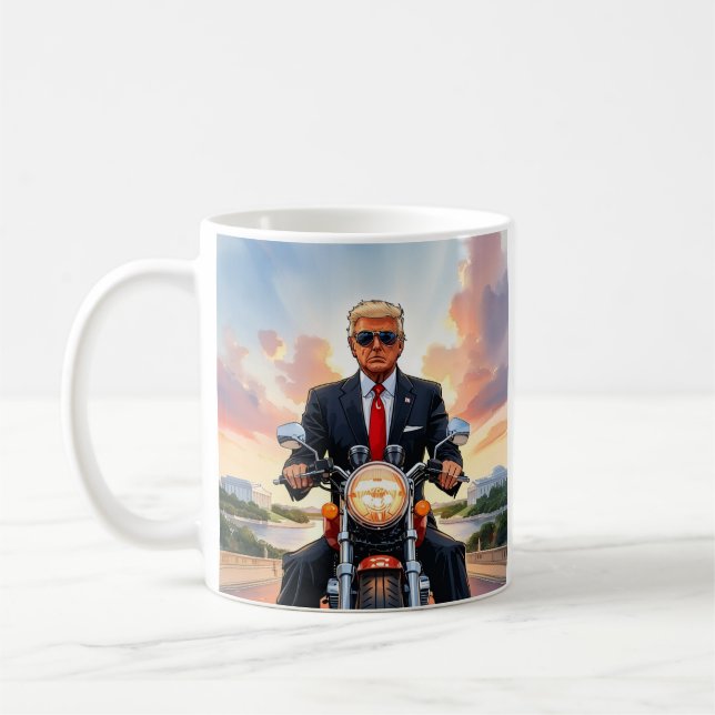 Trump Riding Motorcykel US Huvudstad Washington DC Kaffemugg (Vänster)