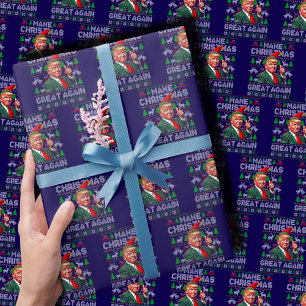 Trump Santa Hat Gör jul Underbar igen blå Presentpapper