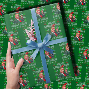 Trump Santa Hat Gör jul Underbar igen Grönt Presentpapper