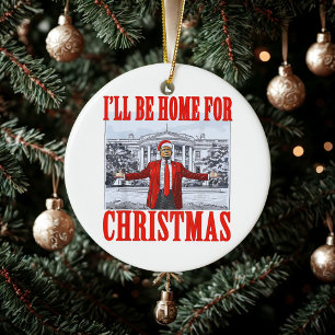 Trump Santa Hat Jag kommer hem till jul Julgransprydnad Keramik