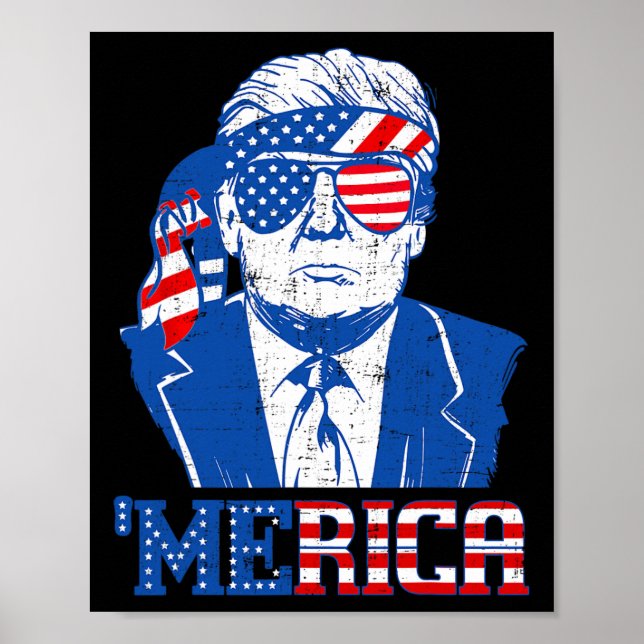 Trump Shirt Merica Trump Sungl US Flagga 4:e juli Poster (Framsidan)