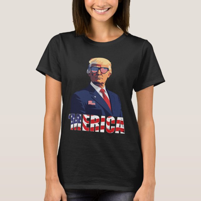 Trump Shirt Merica Trump Sungl US Flagga 4:e juli T Shirt (Framsida)