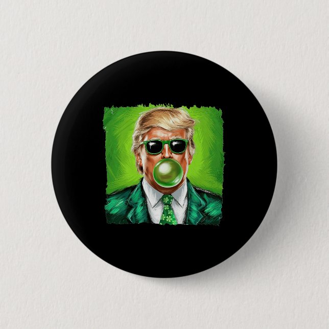Trump som blåser bubbelgum St. Patricks dag Grön S Knapp (Framsida)