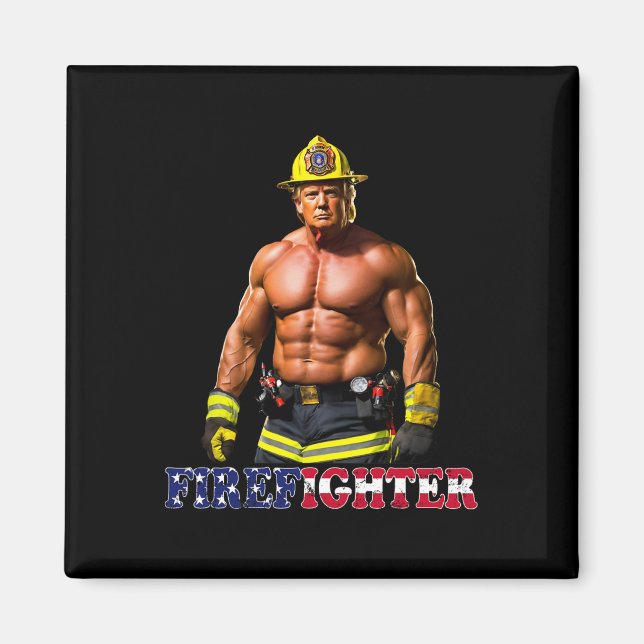 Trump som en Buff Firefighter Trump 2024 Magnet (Framsidan)
