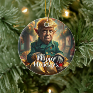 Trump som en Cheery Jul Elf Julgransprydnad Keramik