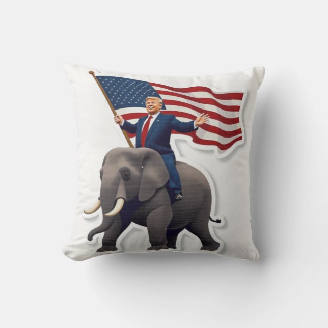 Trump som kör en elefant som håller i Flagga Kudde (Framsida)