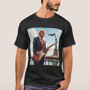 Trump Spela Electric Guitar på Statue Liberty T Shirt