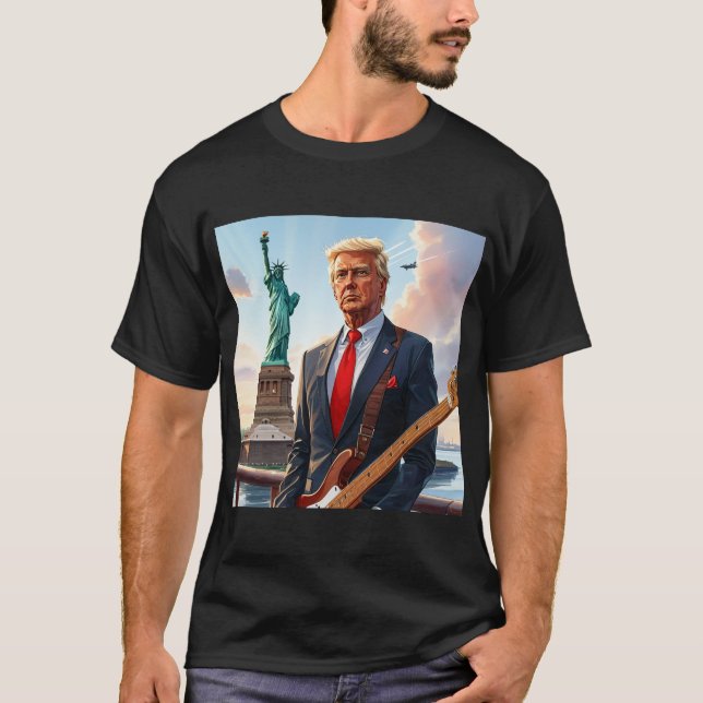 Trump Spela Electric Guitar på Statue Liberty T Shirt (Framsida)