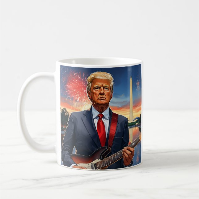 Trump Spela Electric Guitar Washington Monument Kaffemugg (Vänster)