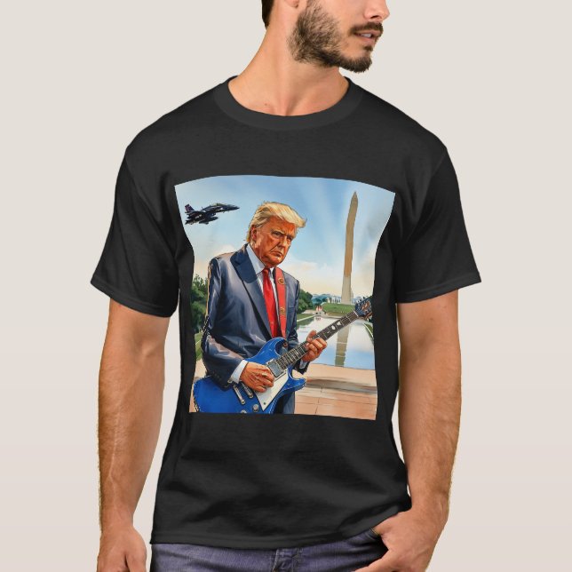 Trump Spela Electric Guitar Washington Monument T Shirt (Framsida)