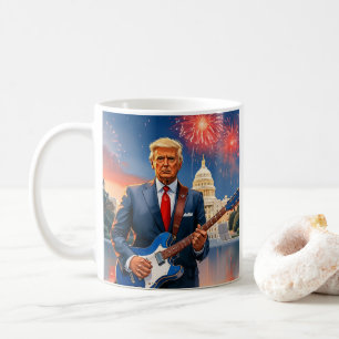 Trump Spela Electrical Guitar US Huvudstad Firewor Kaffemugg