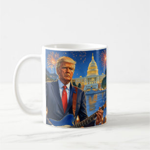 Trump Spela Electrical Guitar US Huvudstad Firewor Kaffemugg