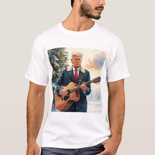 Trump Spela upp akustiskt gitarr av Julgran T Shirt (Framsida)
