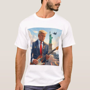 Trump Spela upp elektriskt gitarr vid Frihetsgudin T Shirt