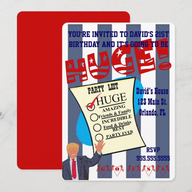 Trump STOR Födelsedagsmilstolpe Firande Fest Inbjudningar (Fram/baksida)