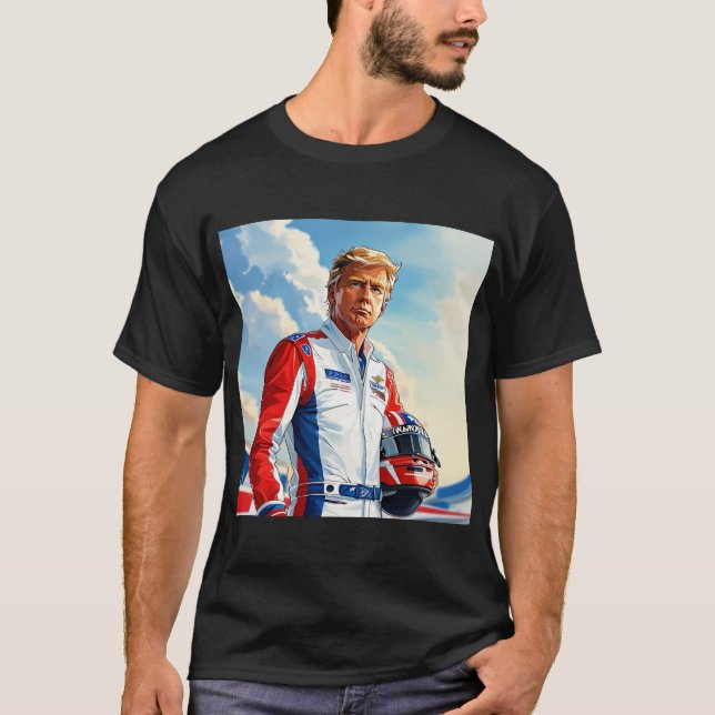Trump Tävla Tävling-bildrivrutin med Helmet NASCAR T Shirt (Framsida)
