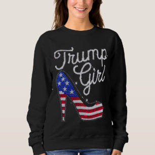 Trump Tjej Högt Klackad Amerikansk Flagga Bling Pa T Shirt