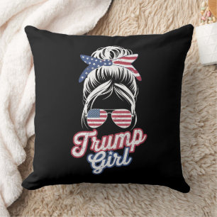 Trump Tjej Rufsigt Bunt Gammal USA Amerikansk Flag Kudde