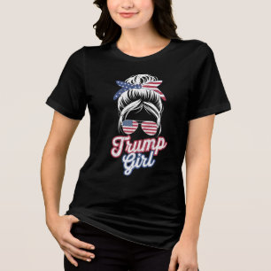 Trump Tjej Rufsigt Bunt Gammal USA Amerikansk Flag T Shirt