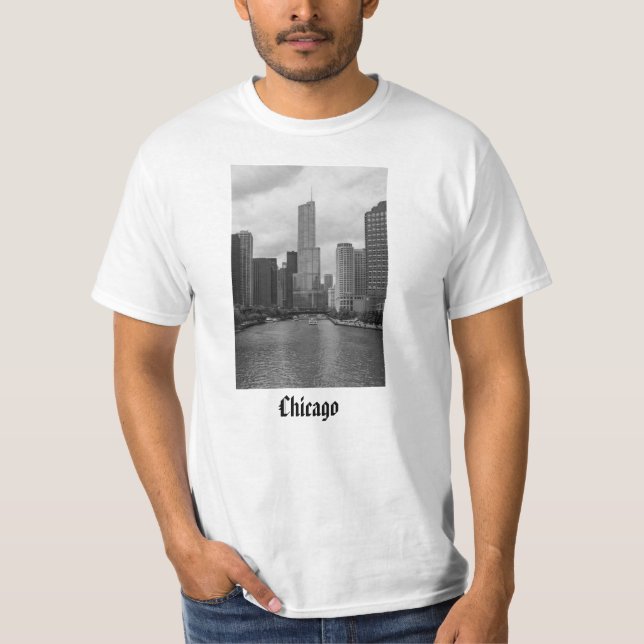 Trump Torn Chicago River Grayscale T Shirt (Framsida)