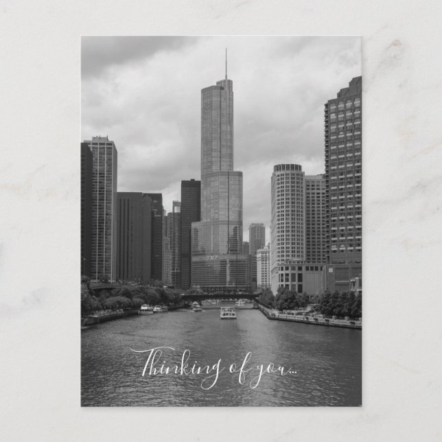 Trump Tower Chicago River Gråskala Tänker på dig Vykort (Framsida)