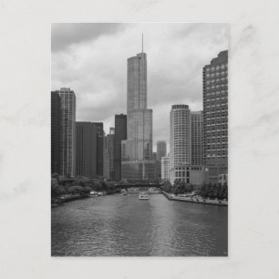 Trump Tower Chicago River Gråskala Vykort